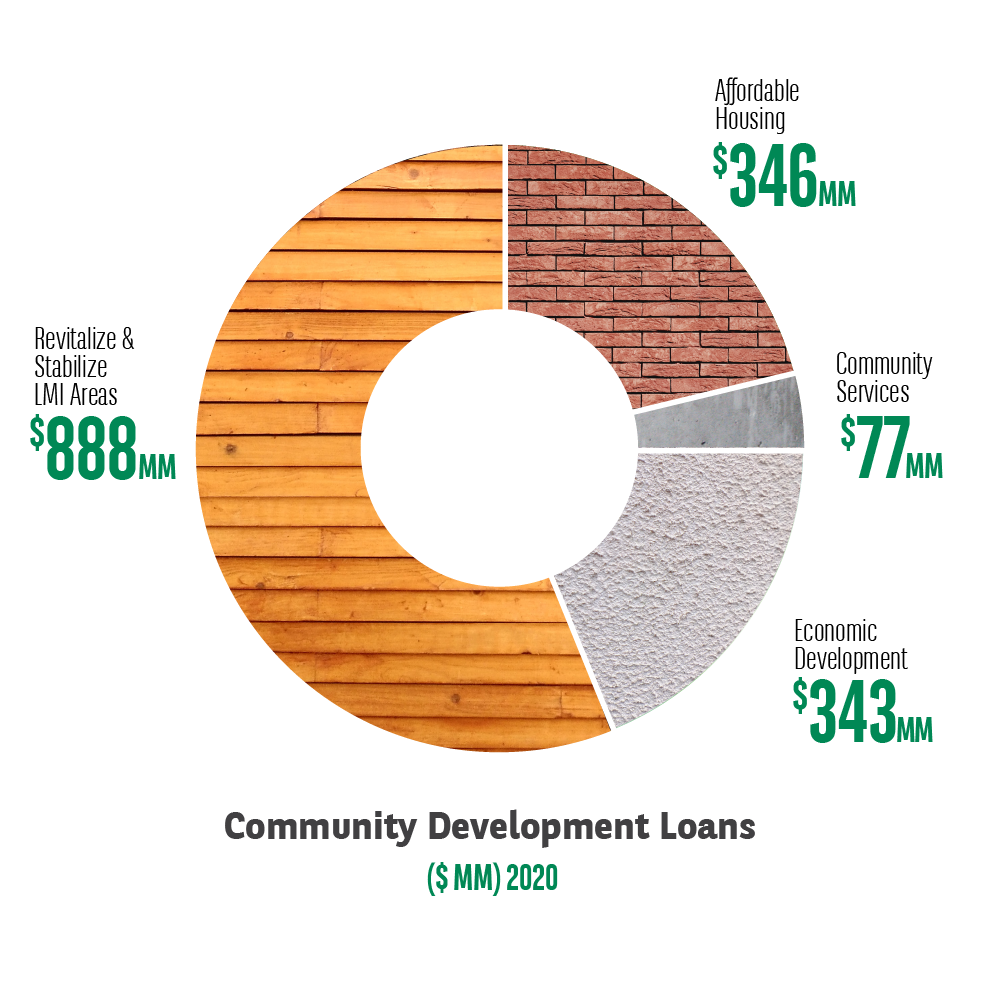 graphic chart showing where the bank invests community resources.
