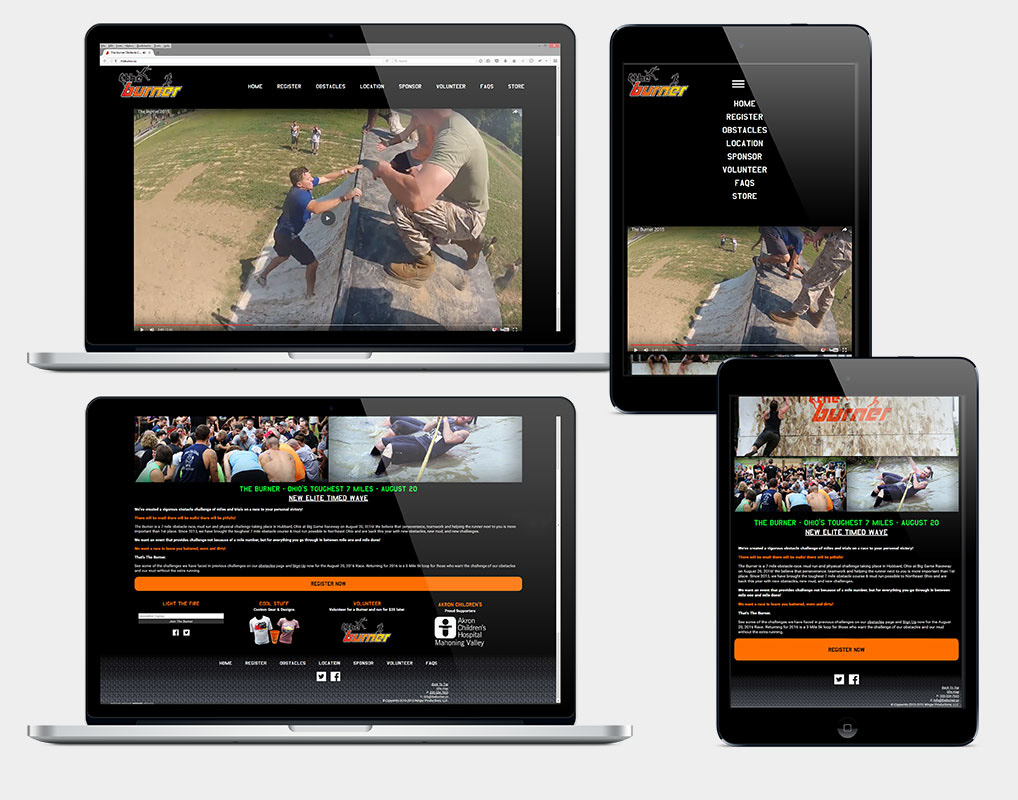 Multiple images of The Burner website home page updated to highlight new video content