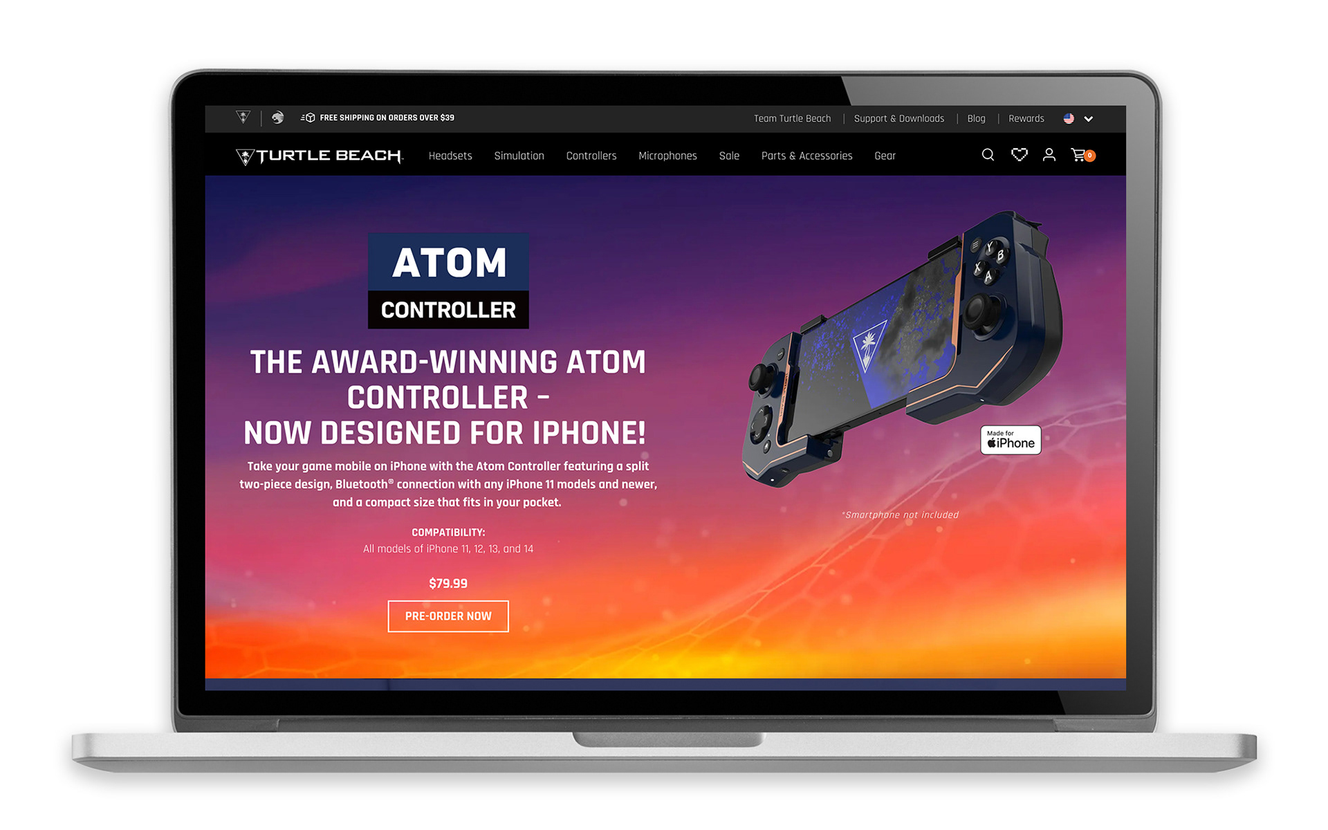 turtle beach atom ios controller mocked on laptop