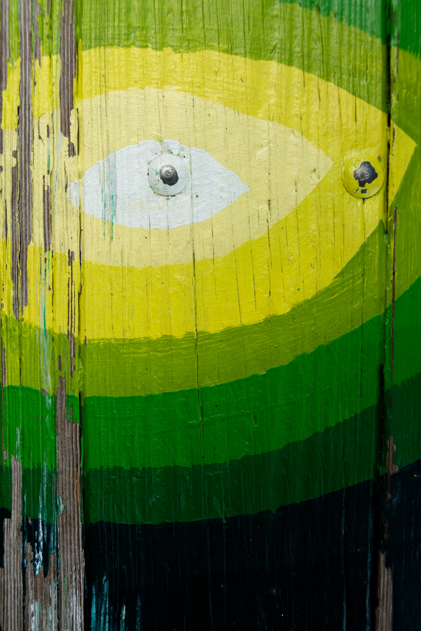 painted picnic table bench that looks like an eye