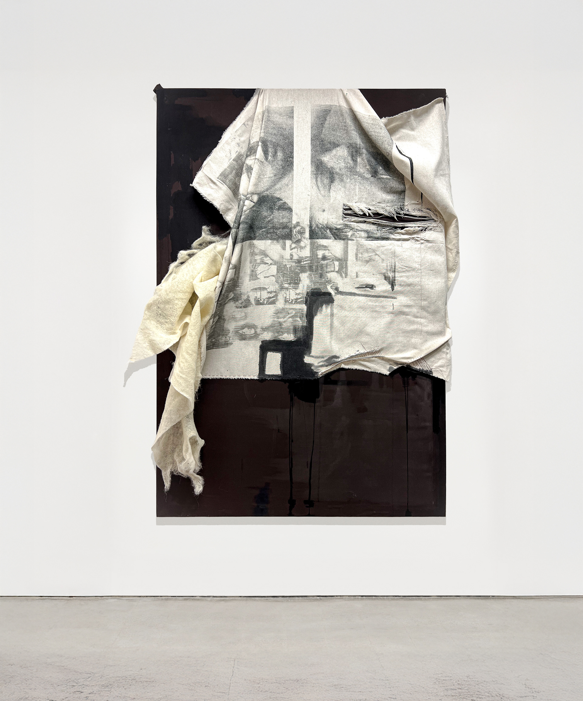 Memory Slips.  Silkscreen and acetone transfer on linen and wool, 2025.