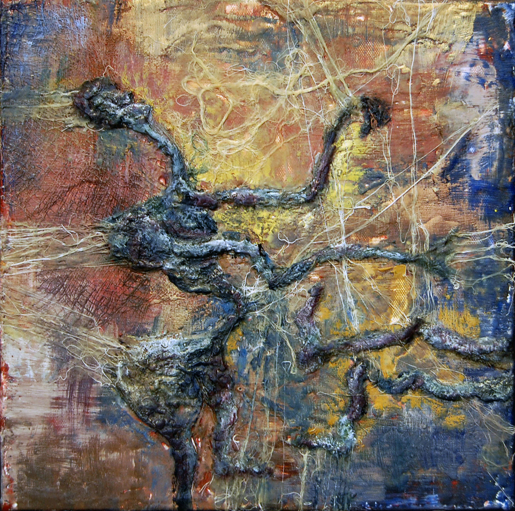 "String Cheese", encaustic & cheese cloth on canvas, 12x12", c. 2015