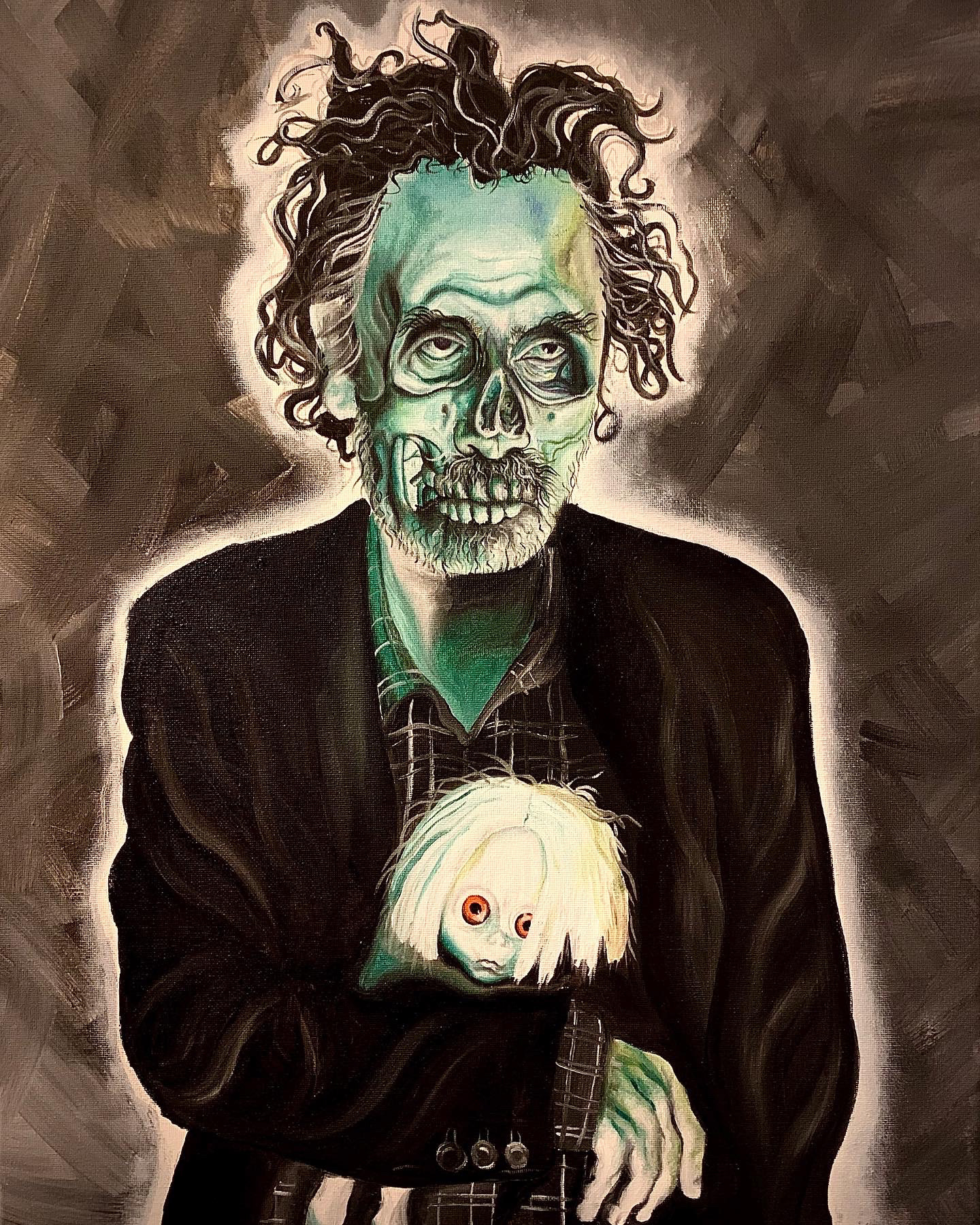 "Dr. Burton-Phibes and Daughter", 2022, oil on canvas, 16x20 in.