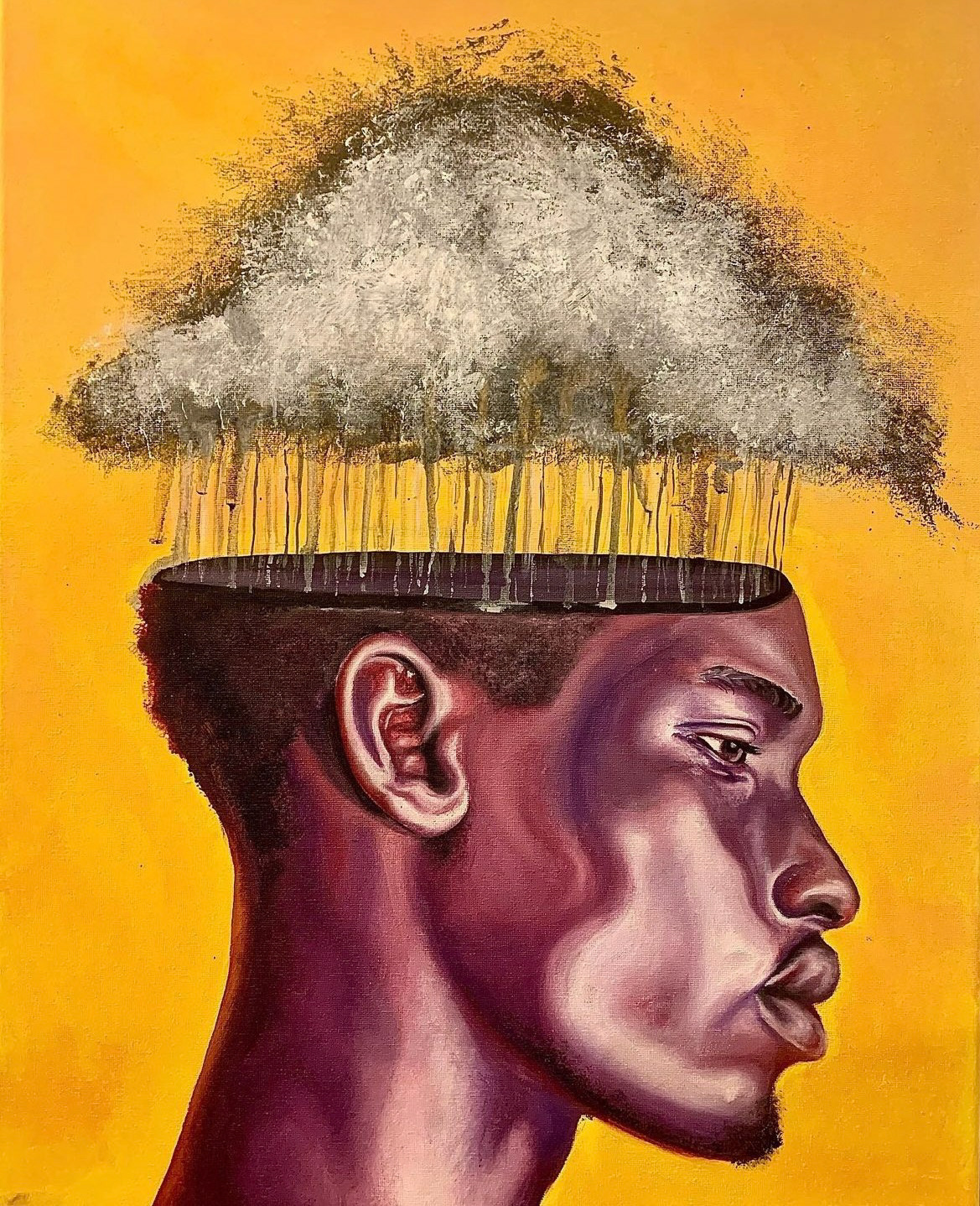 "B.R.ain", 2022, oil & acrylic on canvas, 16x20 in.