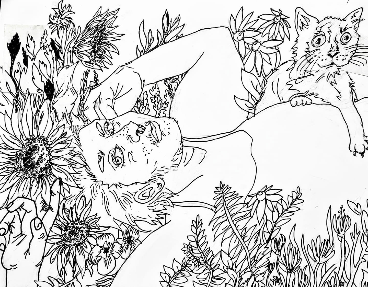 Untitled self portrait, ink on paper, Mar. 2020