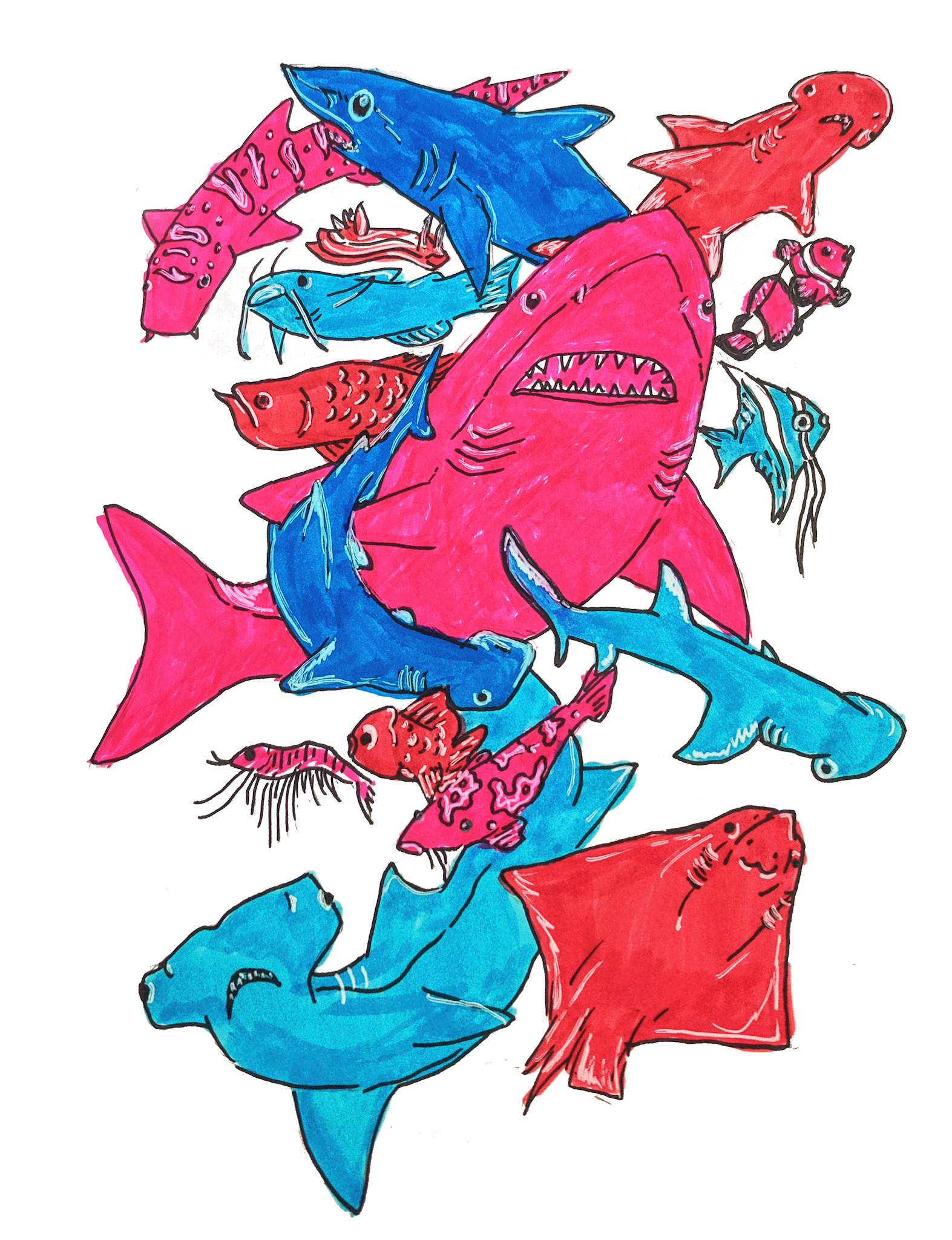 "Inktober: Fish", pen and marker on paper, Oct. 2020