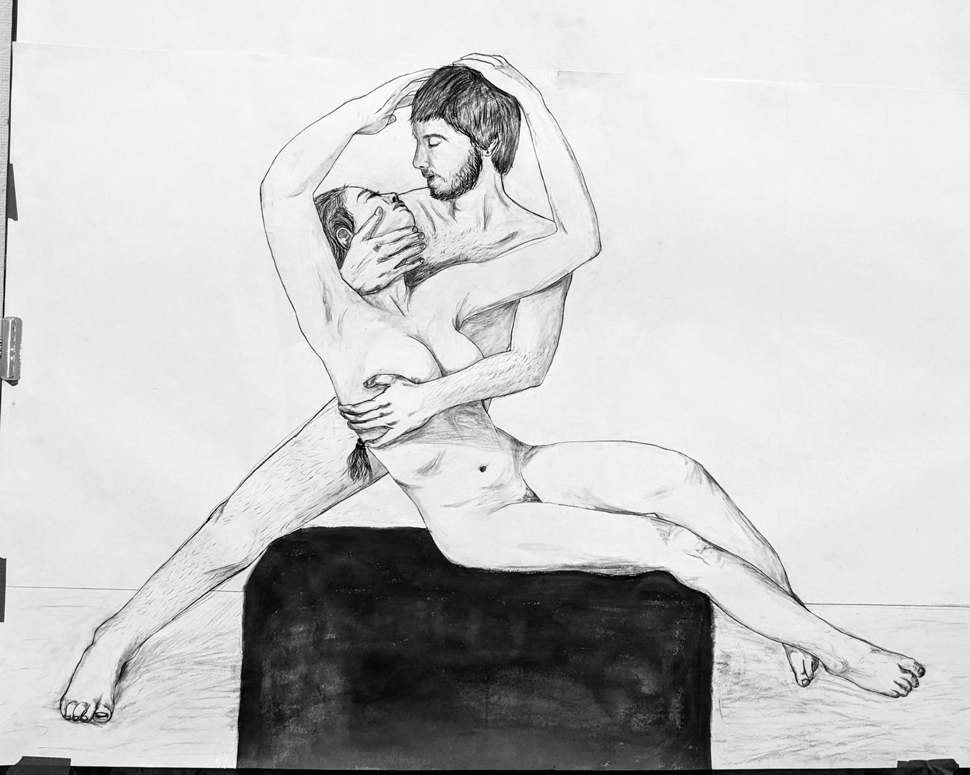 Figure drawing study: skin, charcoal pencil on paper, Mar. 2023