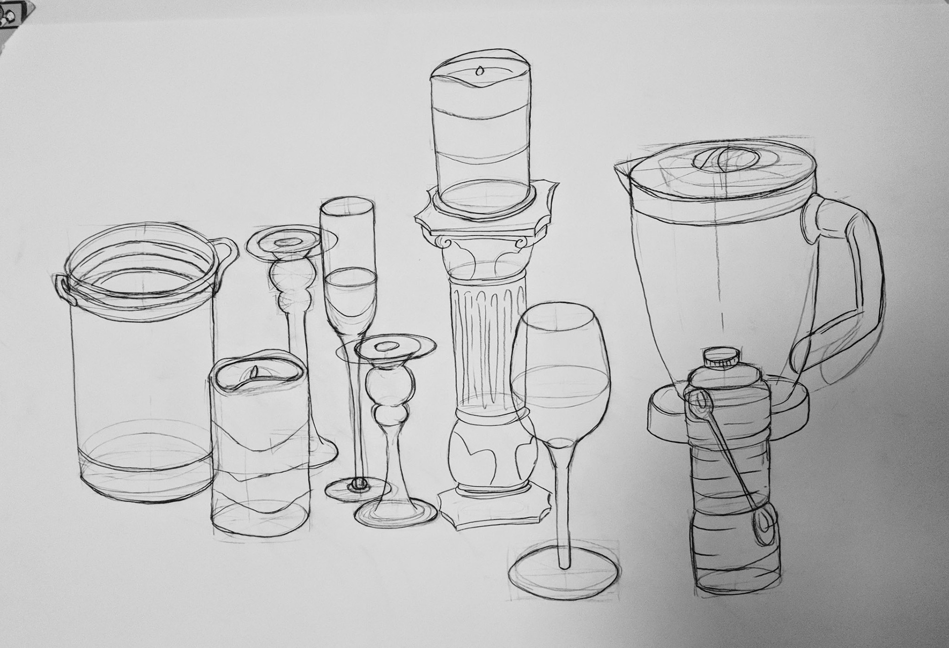 "Still Life: Household", charcoal pencil on paper, Sep. 2018