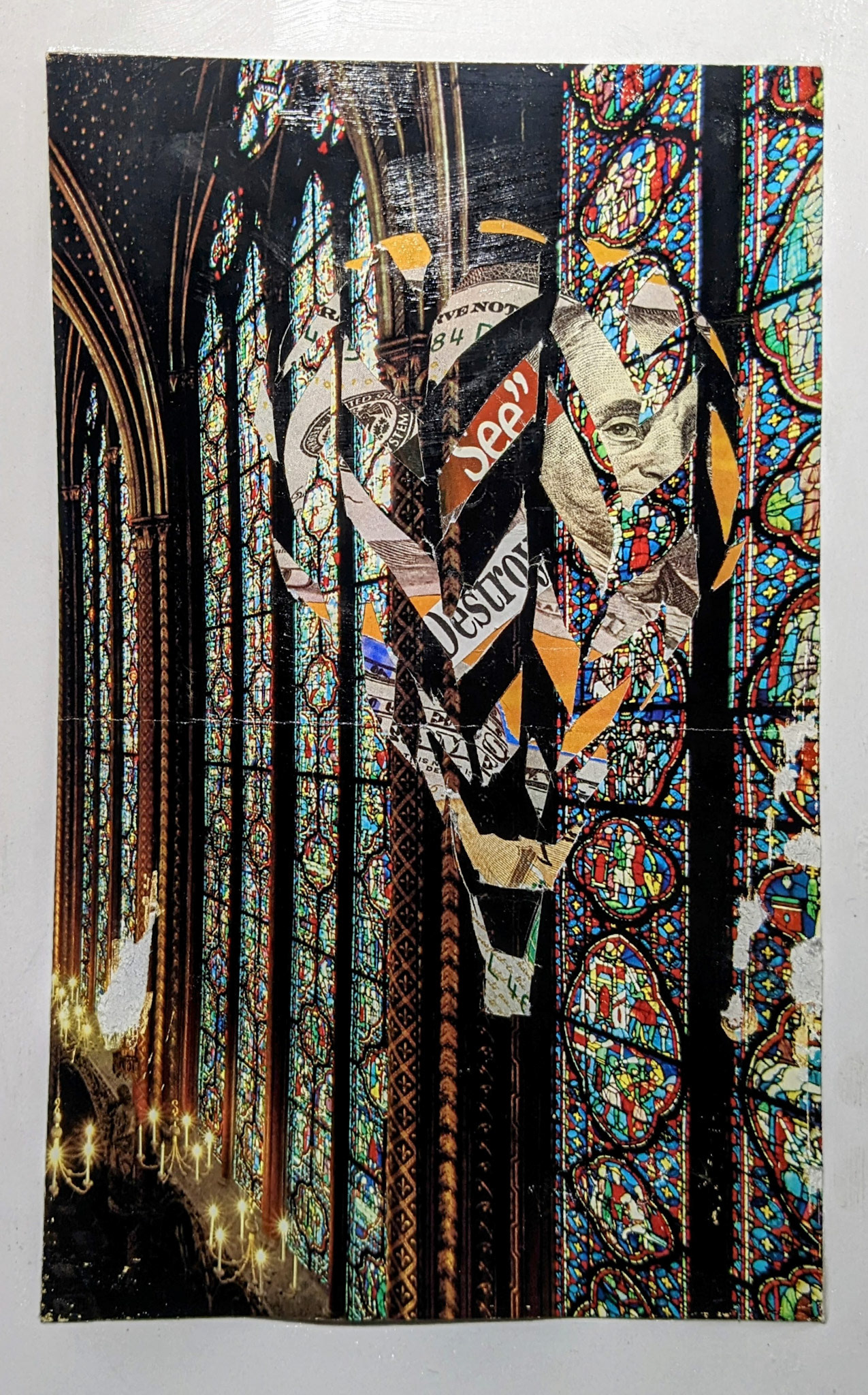 "See, Destroy", mixed media collage, Feb. 2023