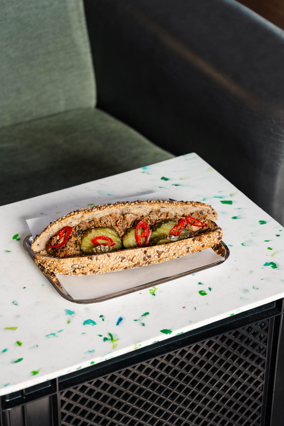Rendang broodje/sandwich, taken by an Amsterdam food photographer.