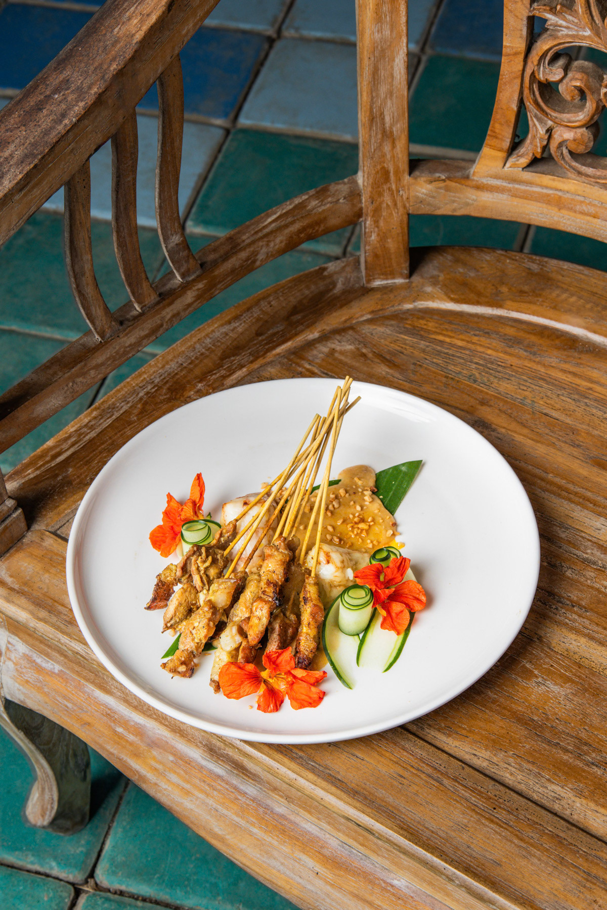 Restaurant menu shoot in Bali, utilizing the restaurant's chair as props.