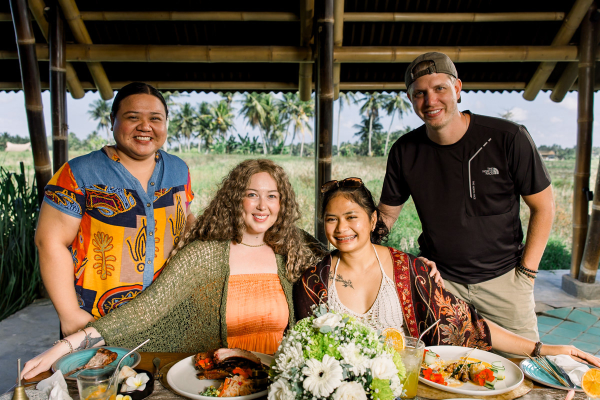 Family/group photo at a Filipino restaurant in Bali.