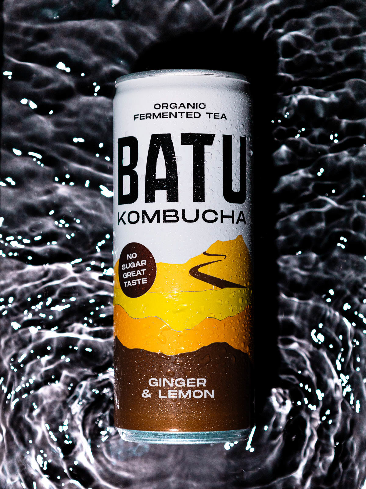 Kombucha can on water - Nederlandse drank fotograaf