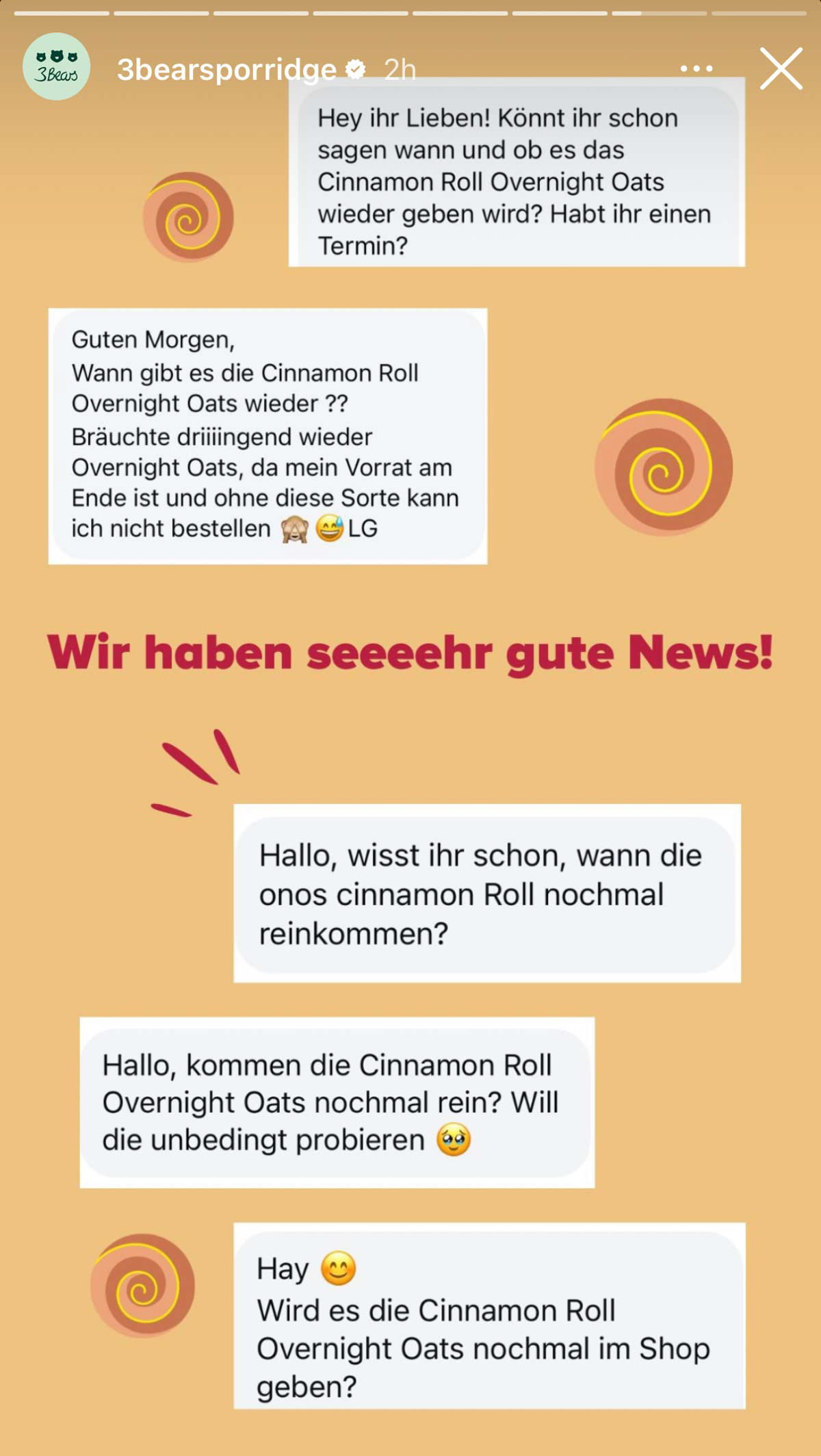 Screenshot of 3Bears' customers asking for the restock of their new product.