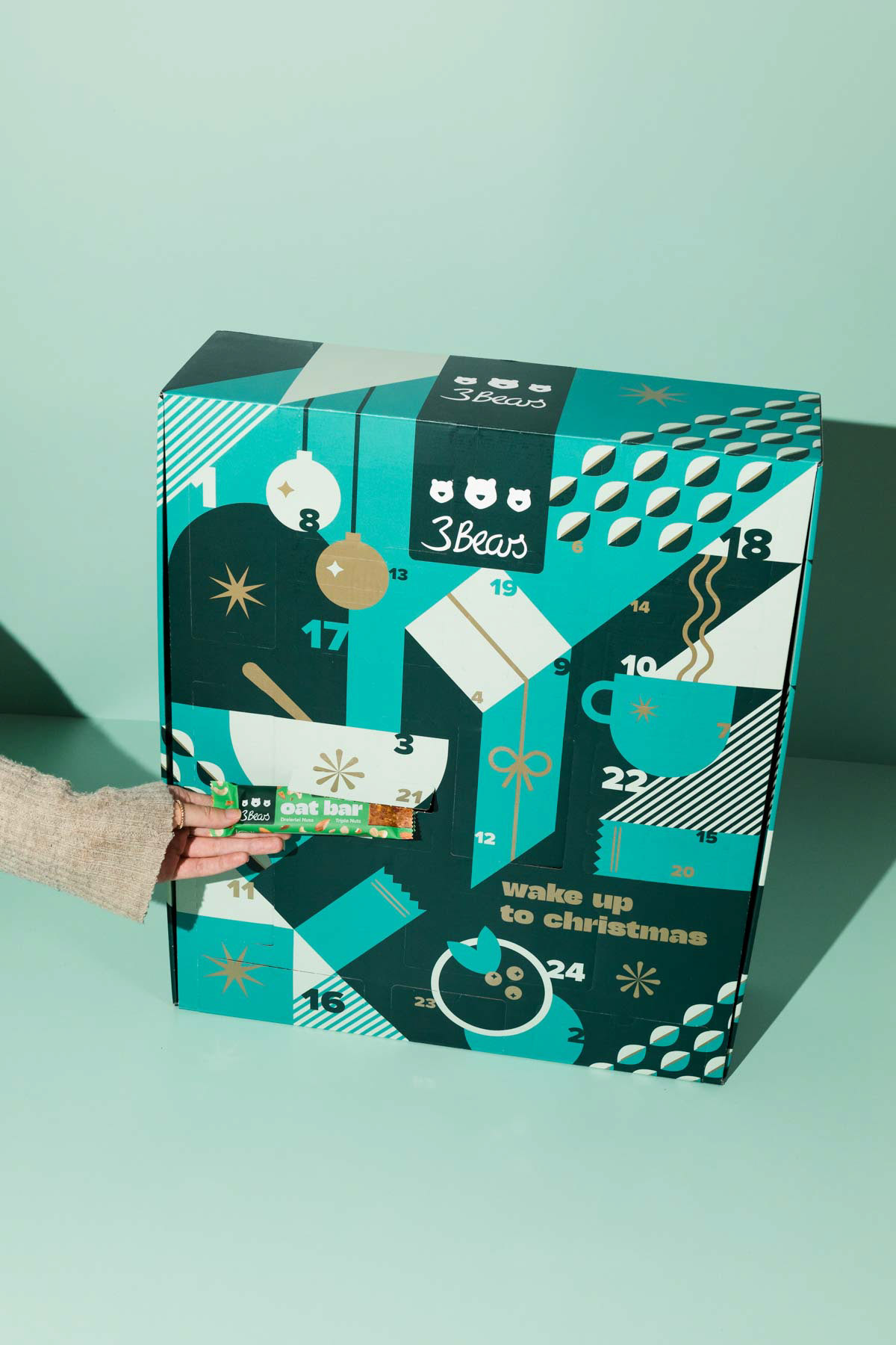 3Bears Oat Bar, peeking out of the advent calendar.