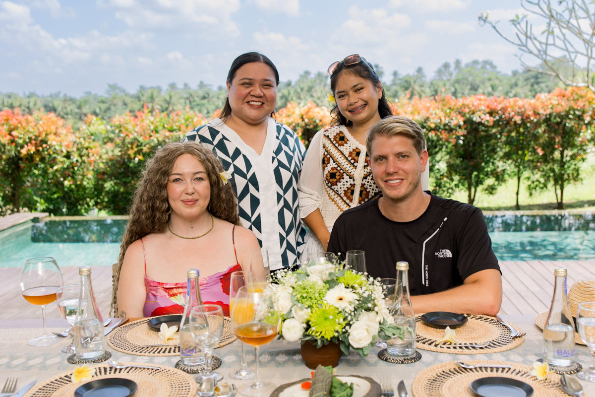 Group photo of a private dining experience, photographed in Ubud, Bali.