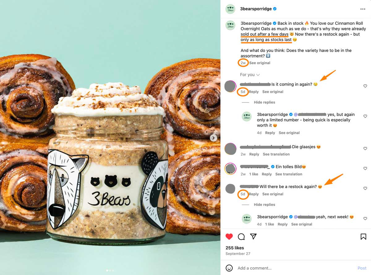 Screenshot of 3Bears' post displaying photo from Dutch product photographer, with comments.