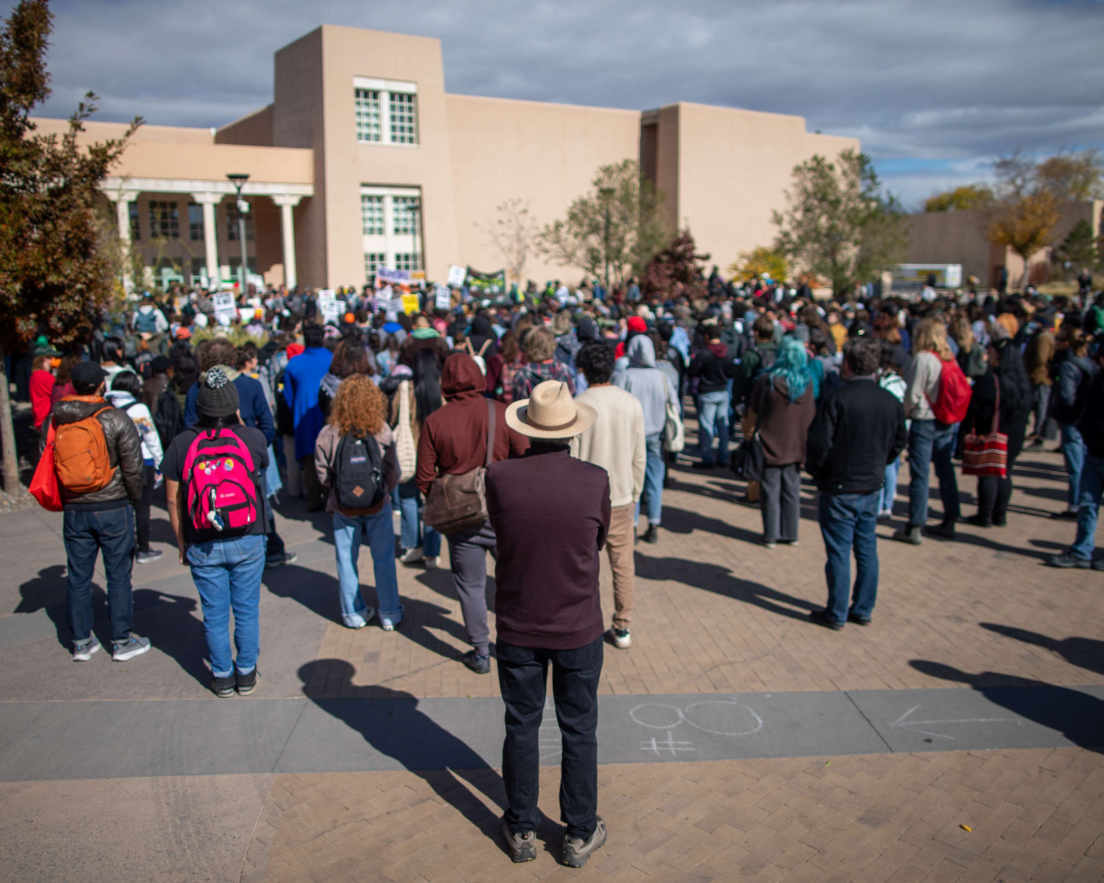 Protesters at the University of New Mexico gathered outside Zimmerman Library to protest killings of civilians in Palestine by Israeli forces. November 9, 2023