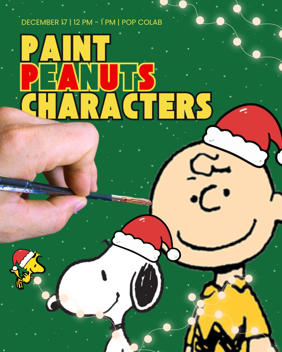 A hand paints Peanut characters on an Instagram ad