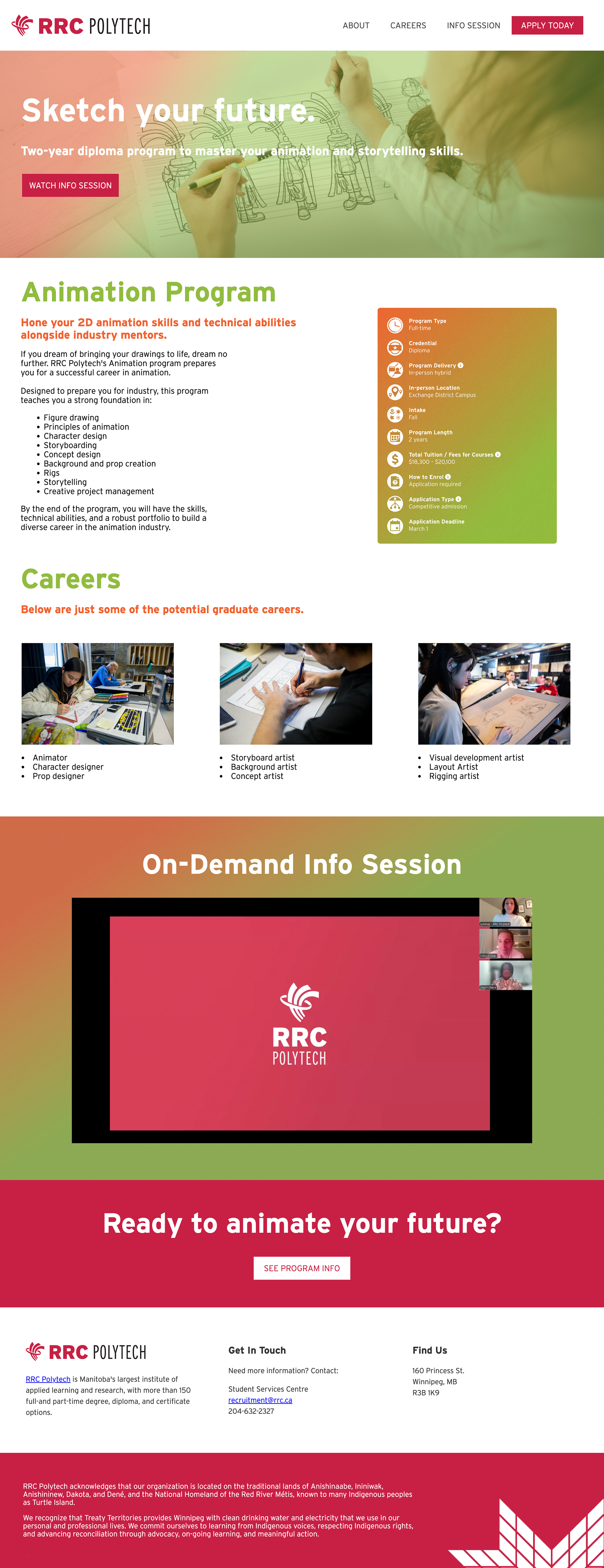 Landing page for RRC Polytech's Animation Program created using only HTML & CSS.