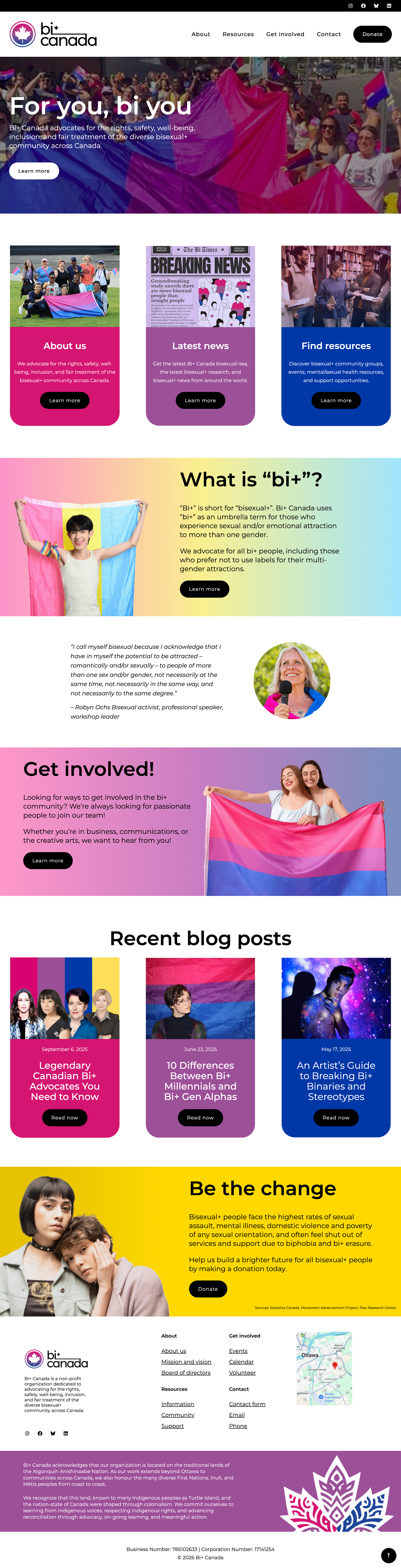 Rough draft of the Bi+ Canada website landing page.