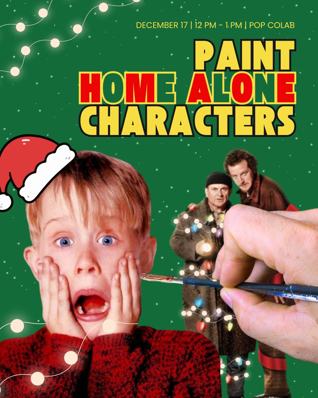 A hand paints Home Alone characters on an Instagram ad