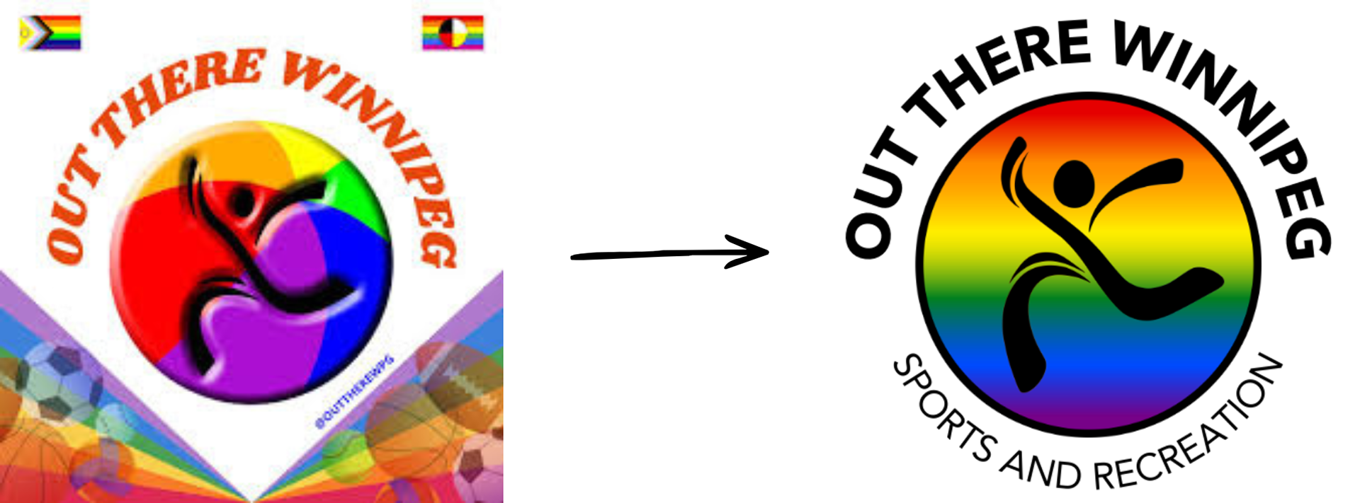 Out There Winnipeg logo before and after rebrand.