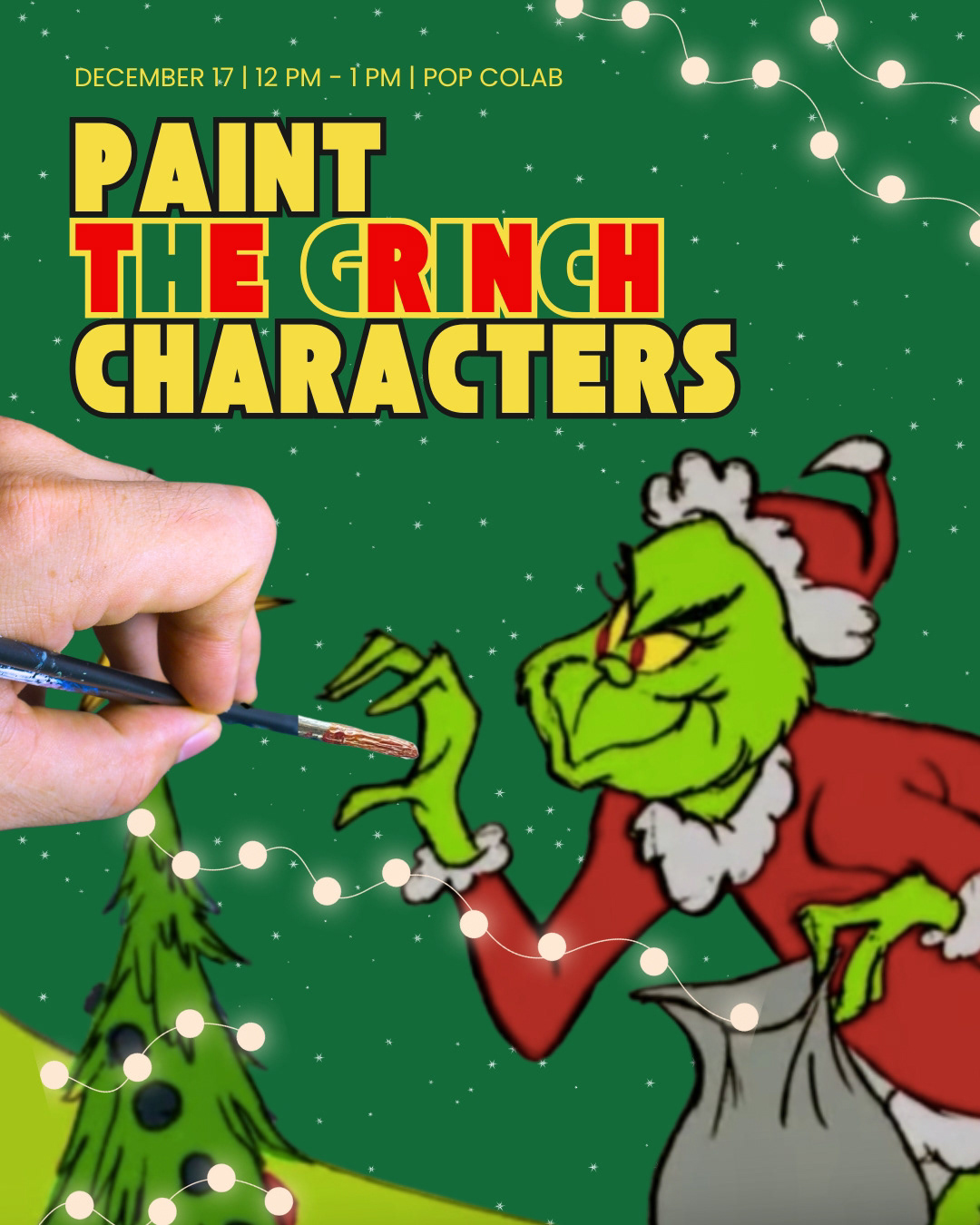 A hand paints The Grinch on an Instagram ad