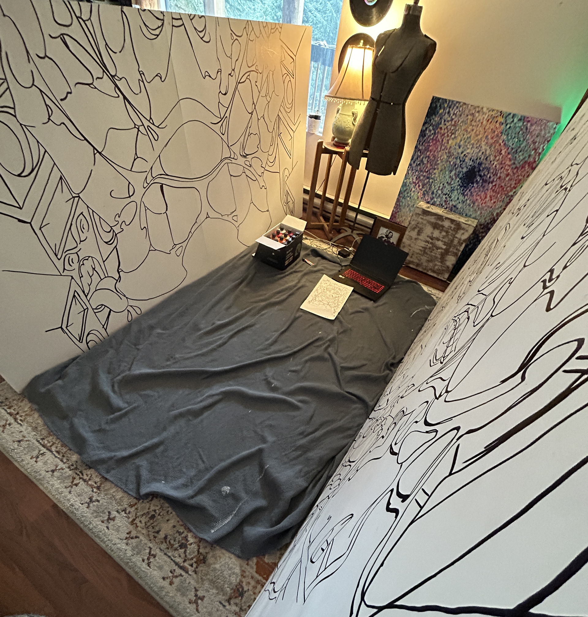 Half of the mural in my living room, when I didn't have access to the warehouse. 