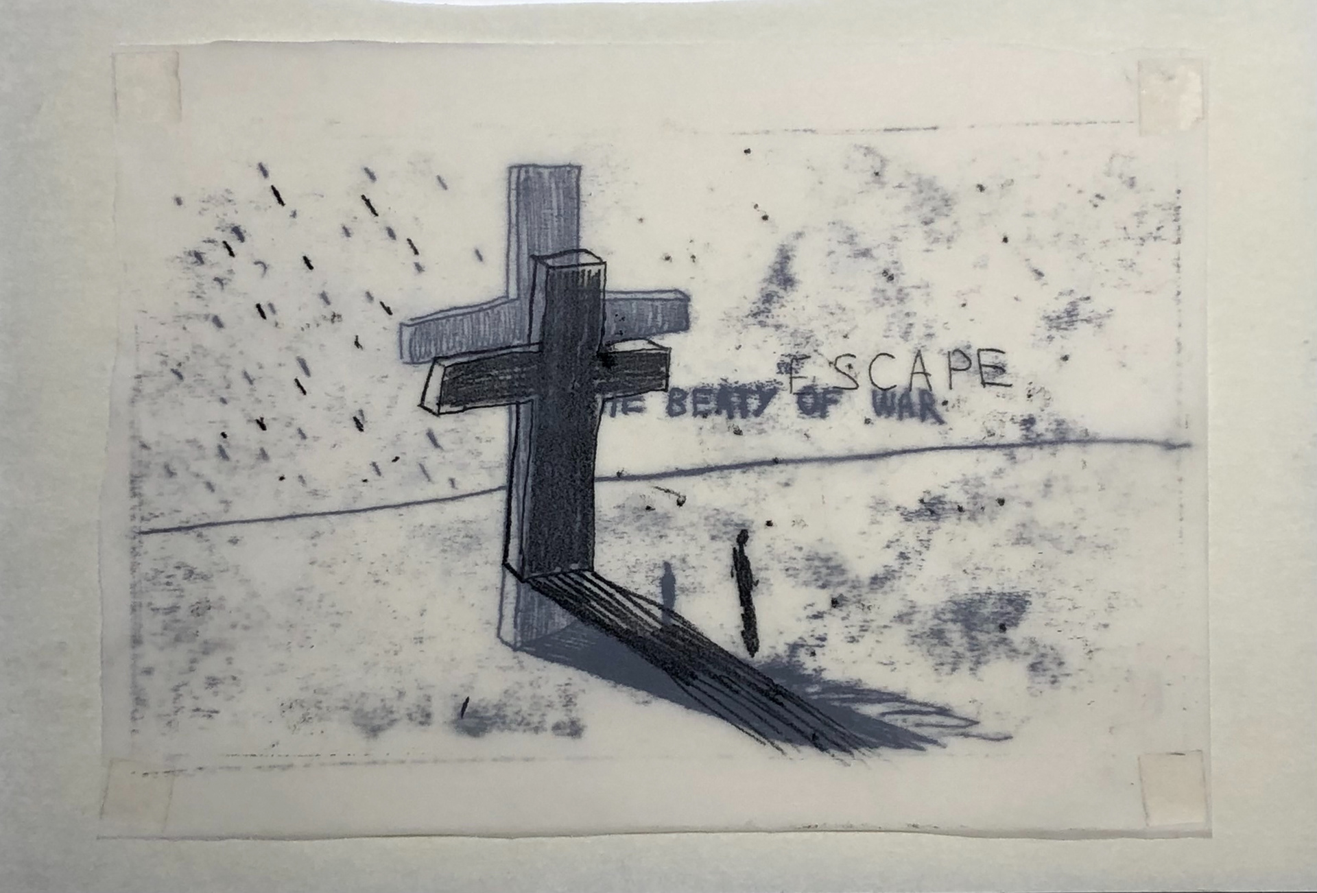 The beauty of war: escape, 2022, diatype print on parchment and  tracing paper, 168x251 mm
