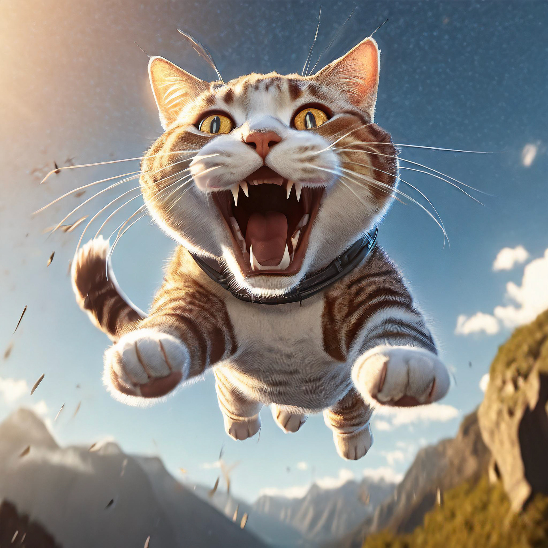 "crazy cat with big laugh is base jumping"