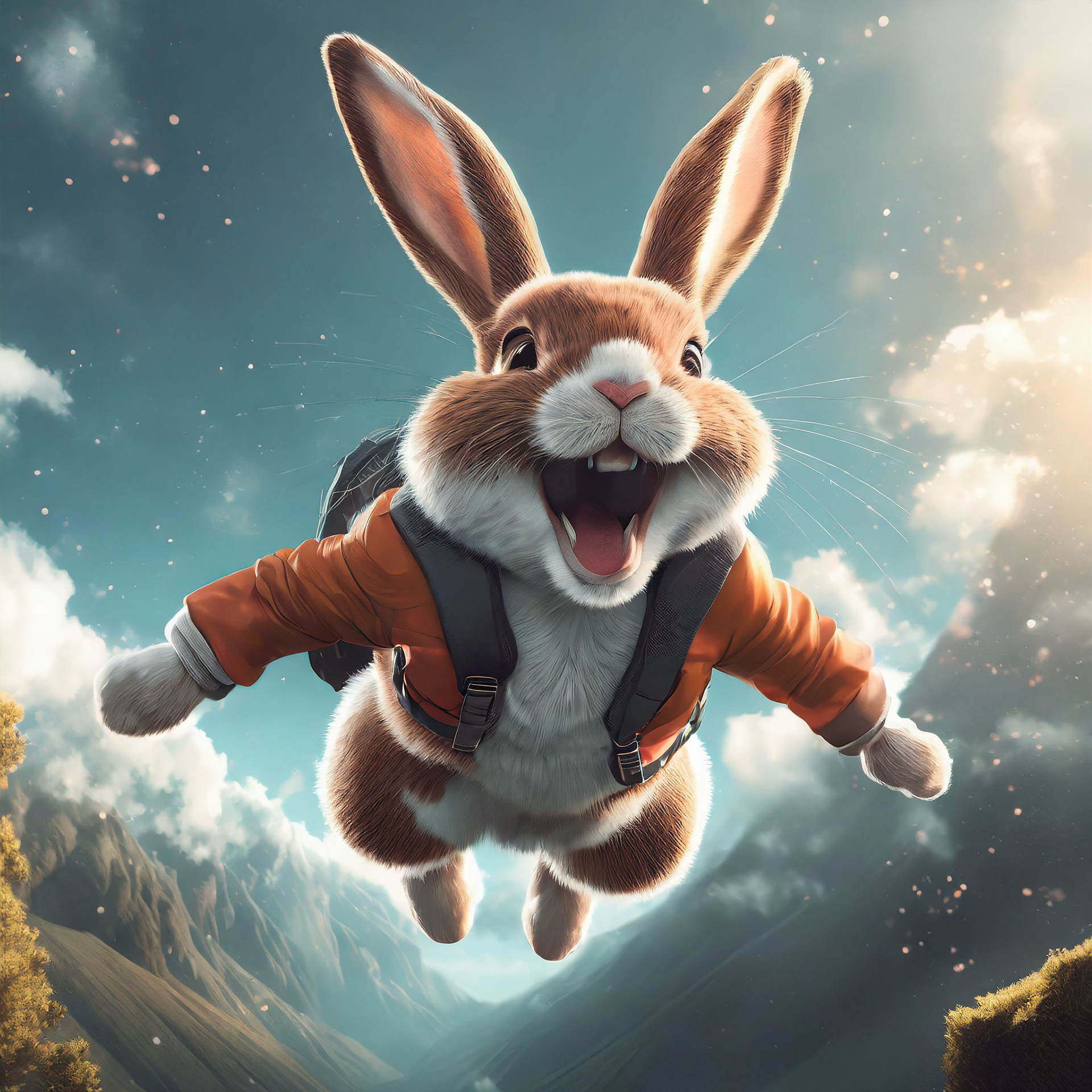 "crazy rabbit with big laugh is base jumping"