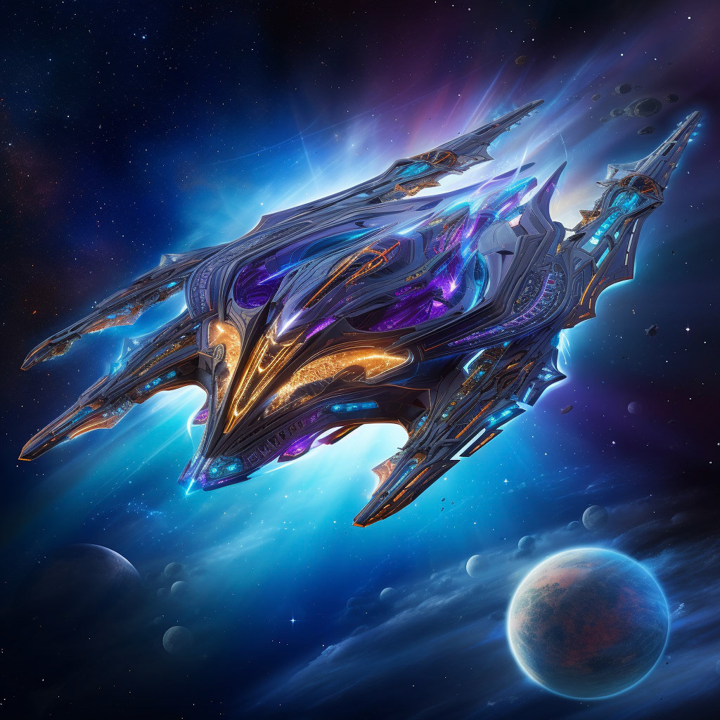 vizualize a majestic spaceship. the spaceship has sails like a solar space ship. the sails from the spaceship are grand and billowing, catching cosmic winds, backdrop of stars, planets and colorful nebulae. the athmosphere should be one of adventure and wonder, encapsulating the sprit of exploration and the majesty of space travel