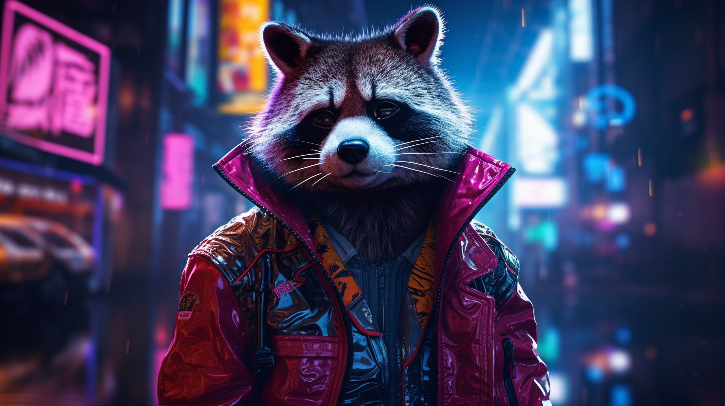 A red panda dressed as a detective, wandering the neon-lit streets of a futuristic city. The scene blends elements of noir with cyberpunk aesthetics, featuring reflective rain-soaked pavements and towering holograms. Created Using: neon glow, cyberpunk cityscape, noir-inspired detective attire, reflective surfaces, nighttime ambiance, vibrant color contrasts, dynamic urban environment, playful character in a serious setting --ar 16:9Midjourney