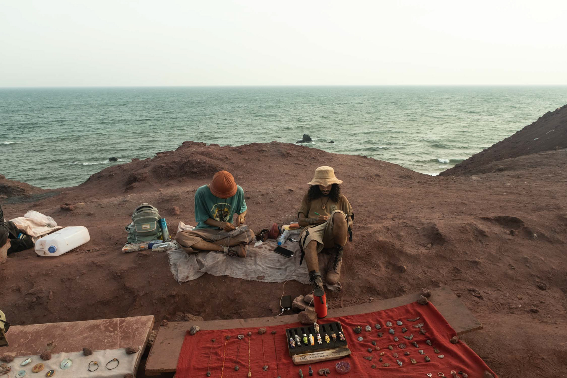 Hippies living on the beach and selling crafts on Hormuz, Iran