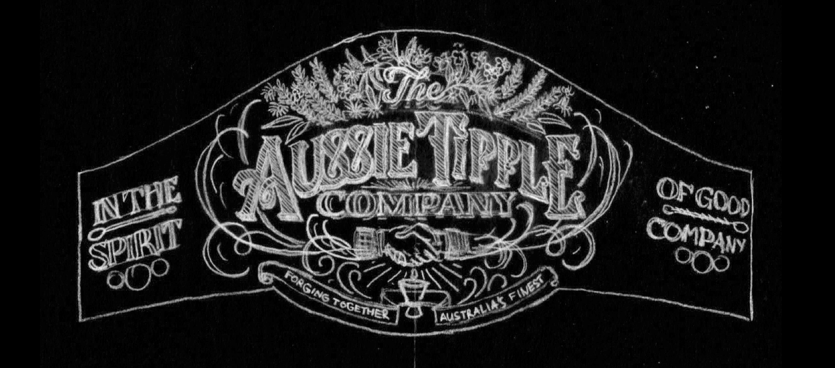 Label design aussie tipple company cocktail mixer script vintage shot glass banner