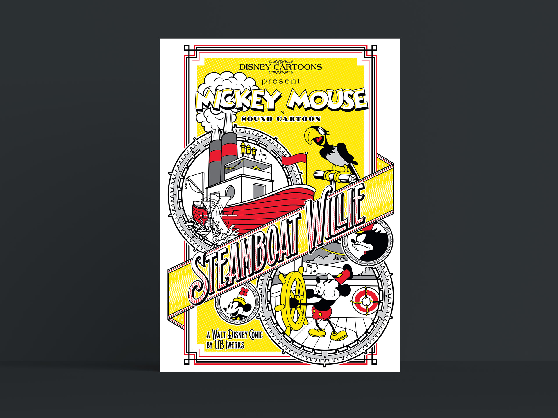 mickey mouse vector poster art classic steamboat willie pete exhibition 90th anniversary