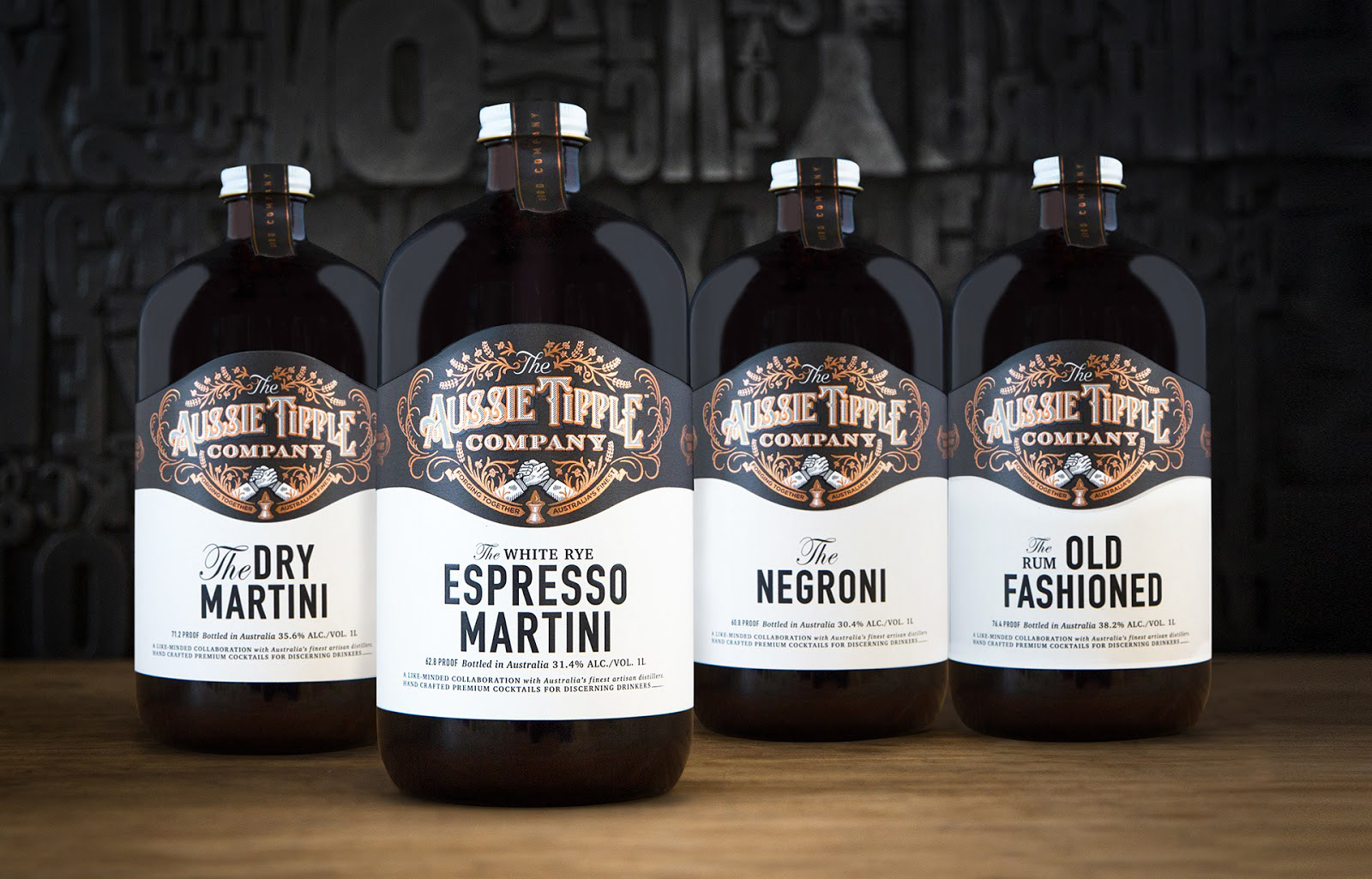 The Aussie Tipple company premix cocktail bottle label design vector illustration herbs and spices