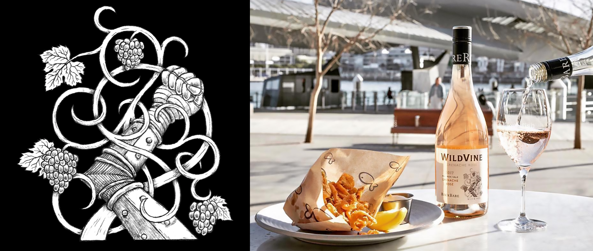 wild vine grenache rosé label mclaren vale rock bare pencil illustration