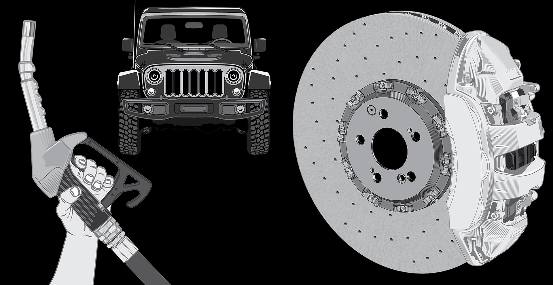 jeep fuel petrol gas brake disc vector illustrator