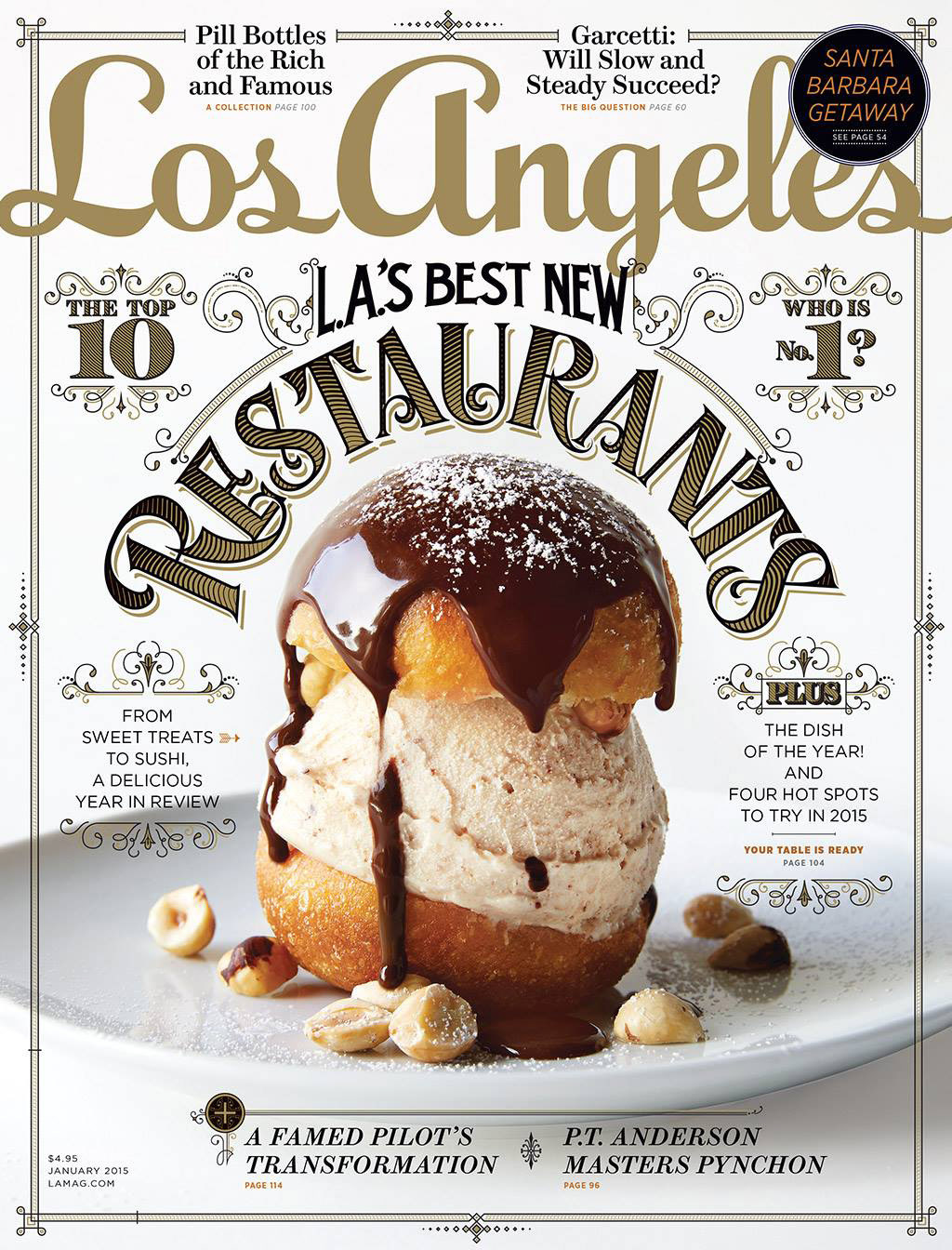 LA mag cover delicious vector lettering vintage ornamental