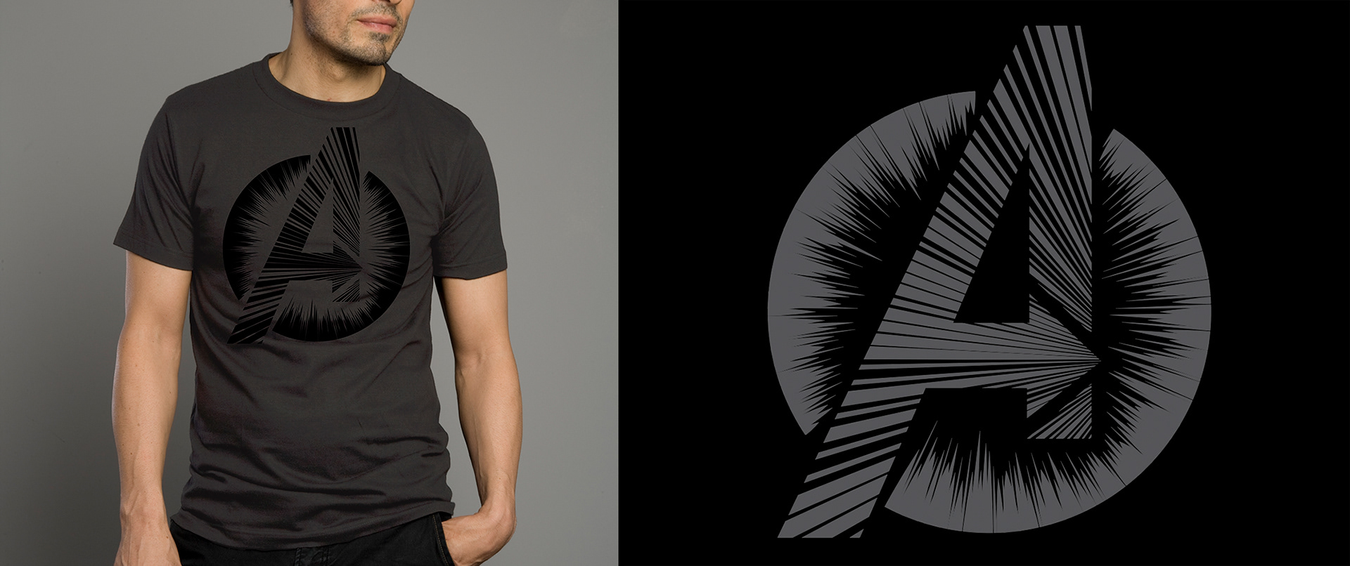 Alternative apparel art of the avengers logo with comic effects line