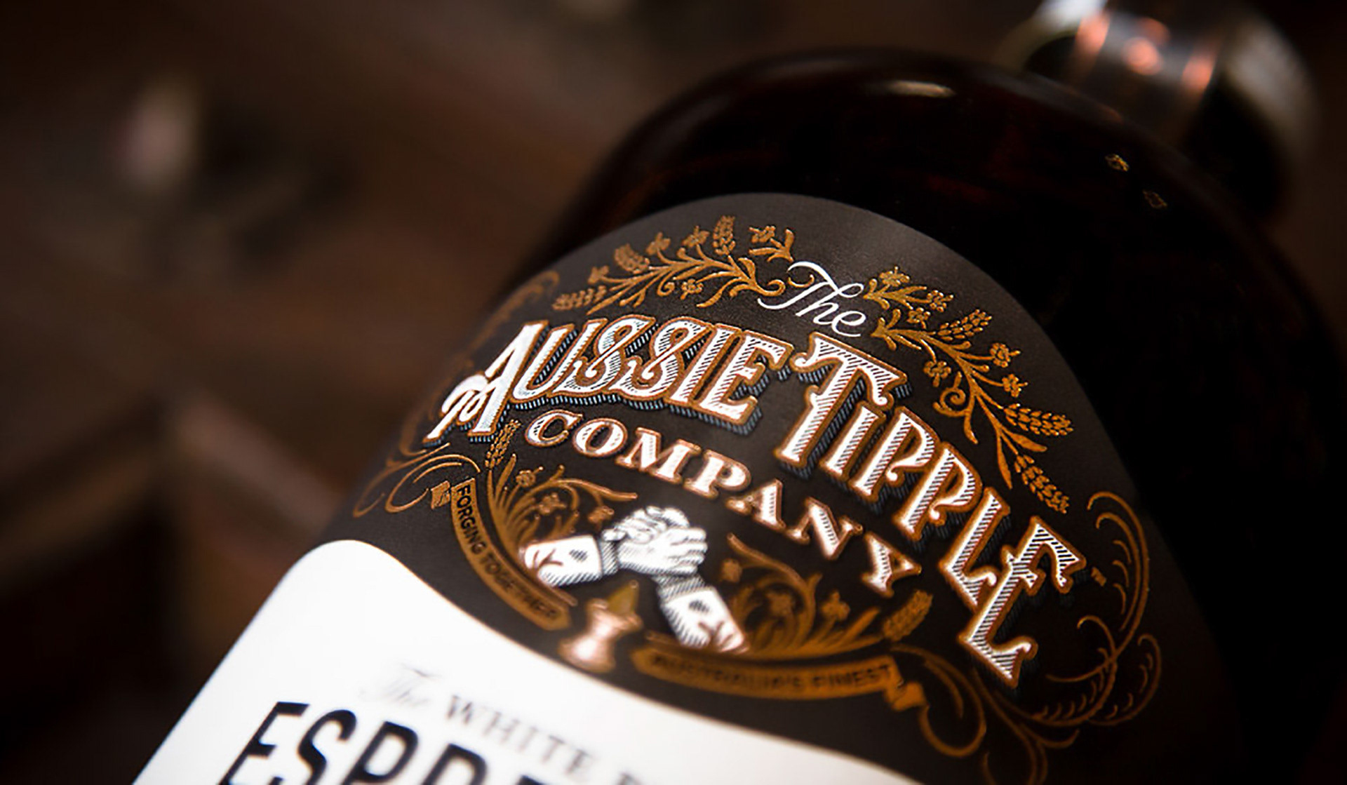 copper foil embossed Aussie tipple company cocktail pre mixer alcohol beverage label Australia