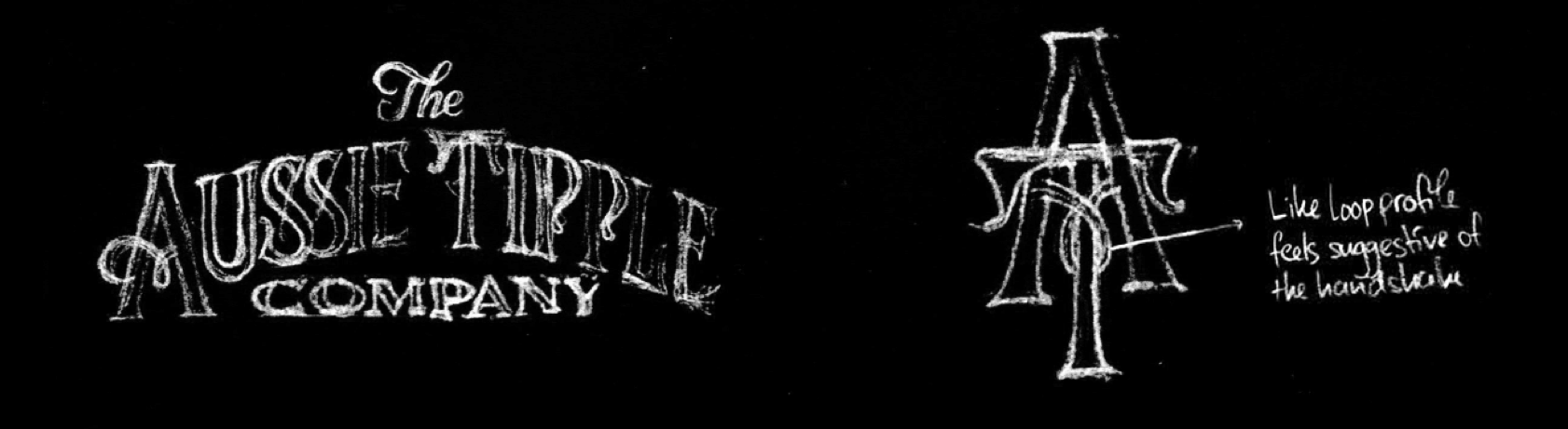 Aussie tipple company brand development sketch typography hand lettering monogram