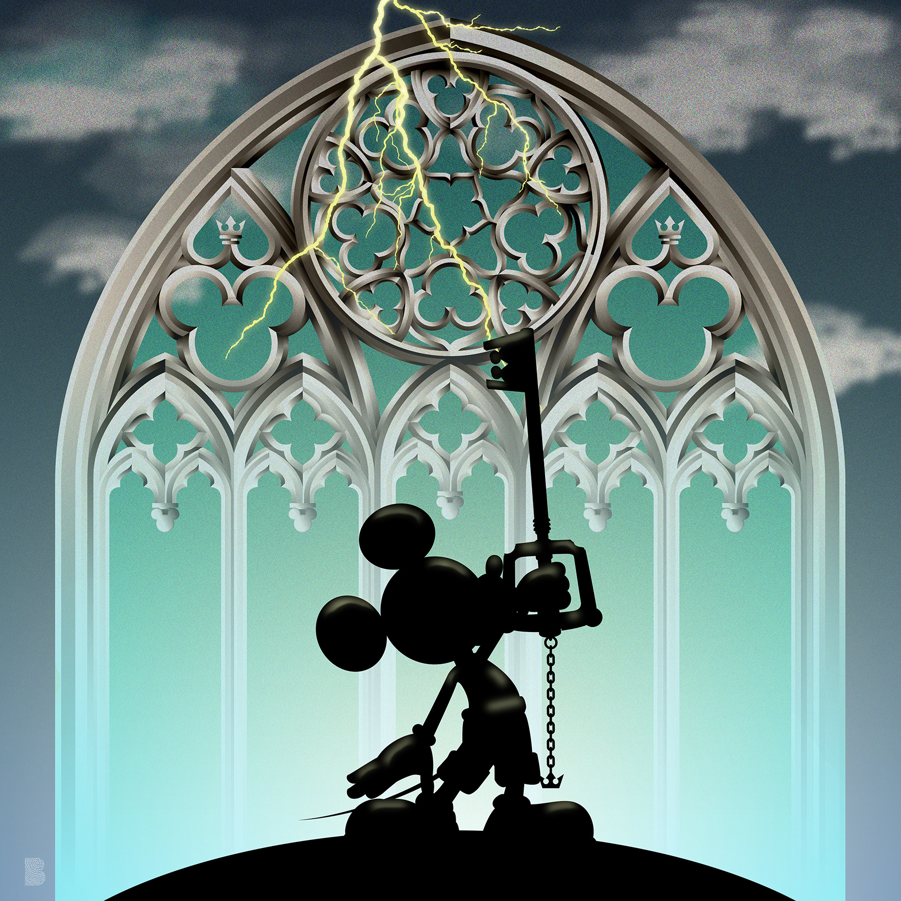 mickey mouse kingdom hearts 3 fan art gothic window keyblade lightning silhouette