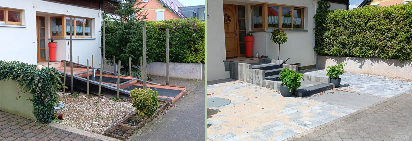 Treppe und Stellplätze