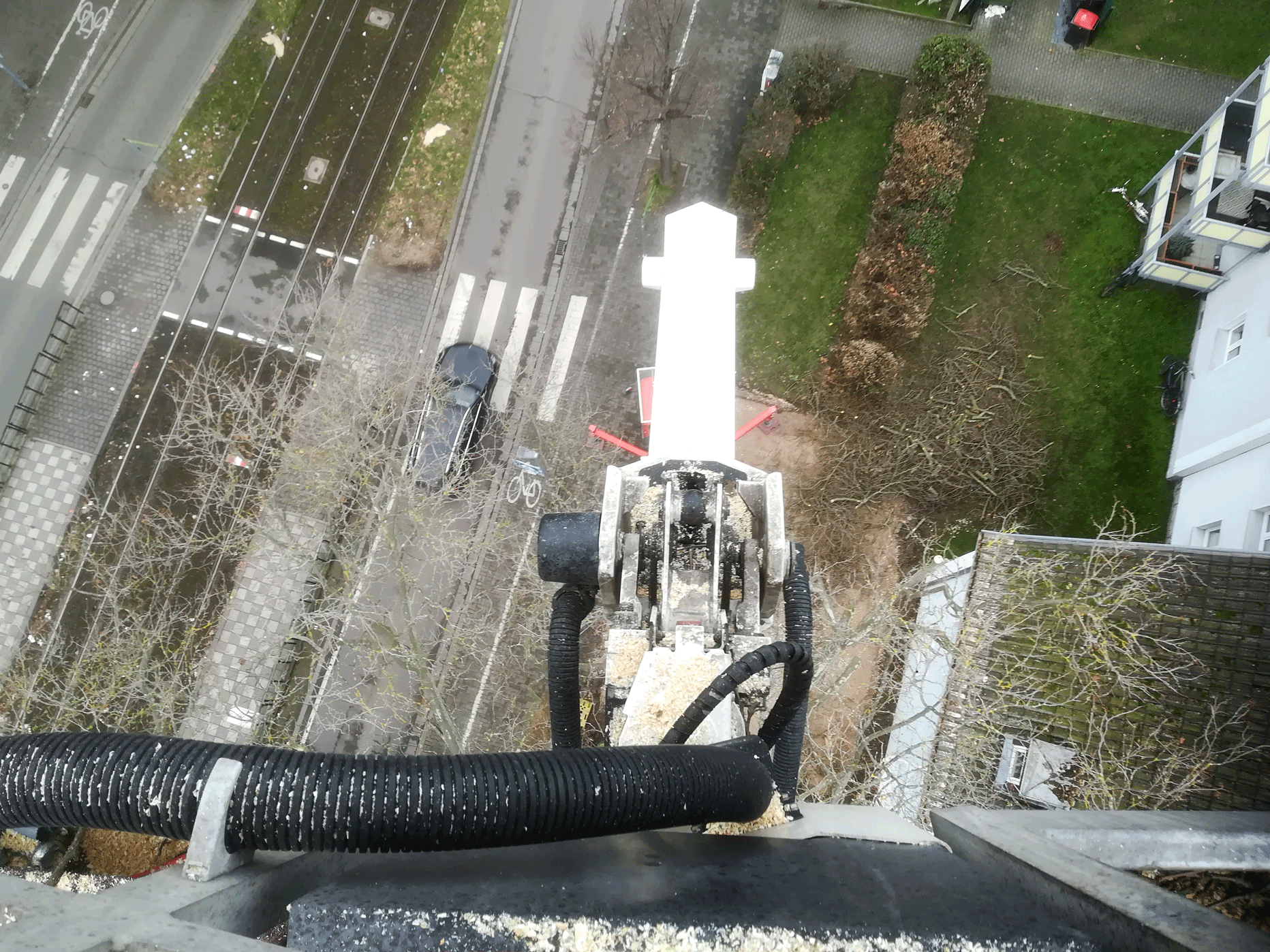 Fällung mit Hubsteiger