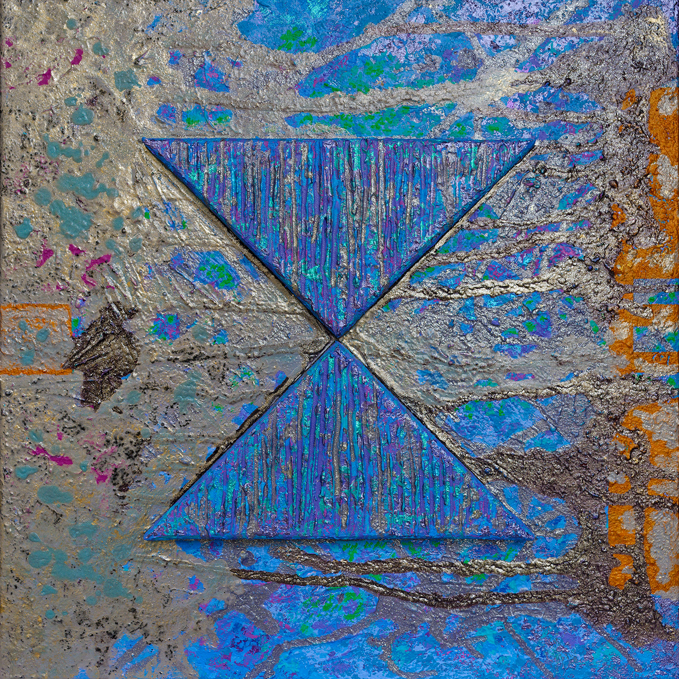 Signum 05, acrylique, sable et pigments métalliques sur toile, 50x50 cm.