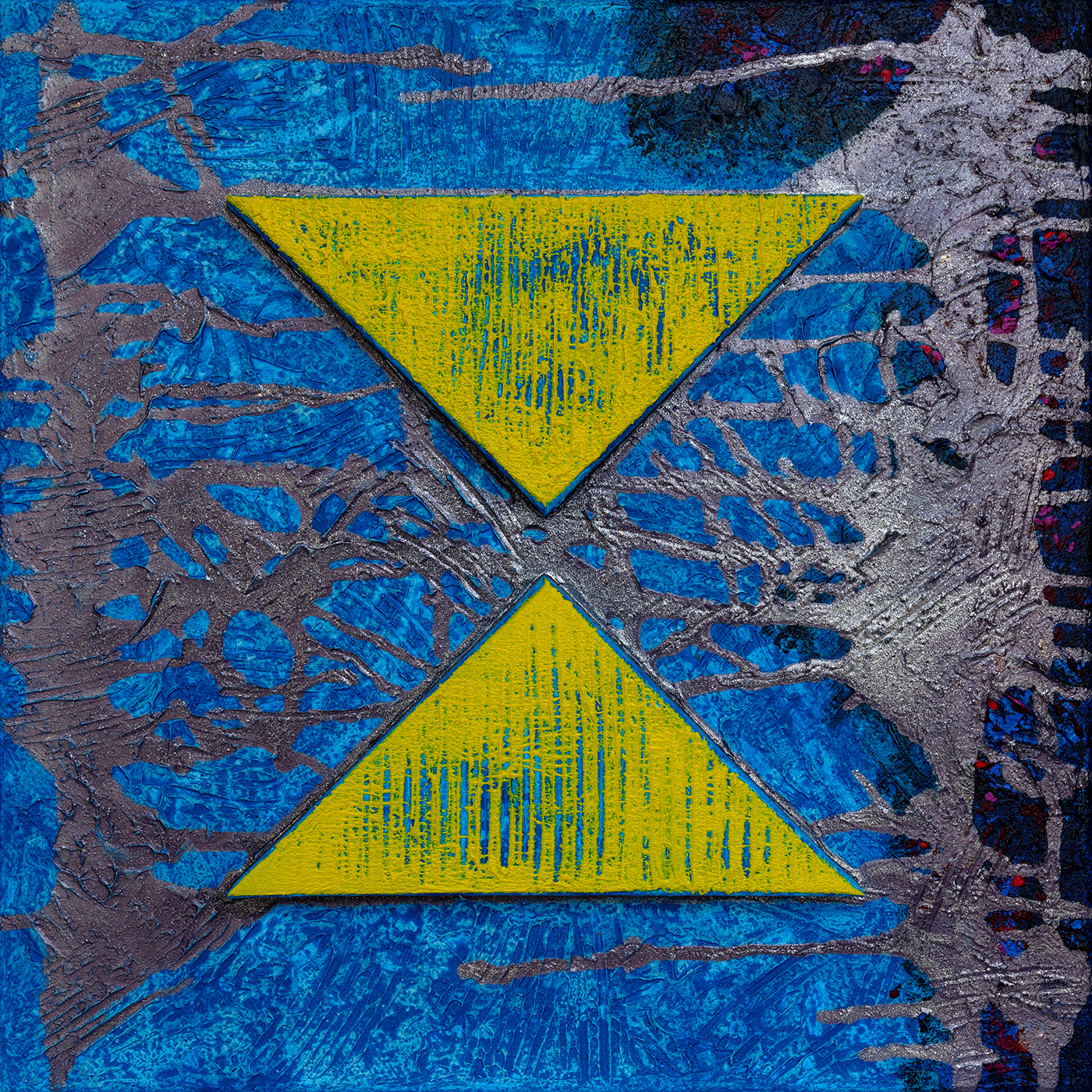 Signum 06, acrylique, sable et pigments métalliques sur toile, 50x50 cm.