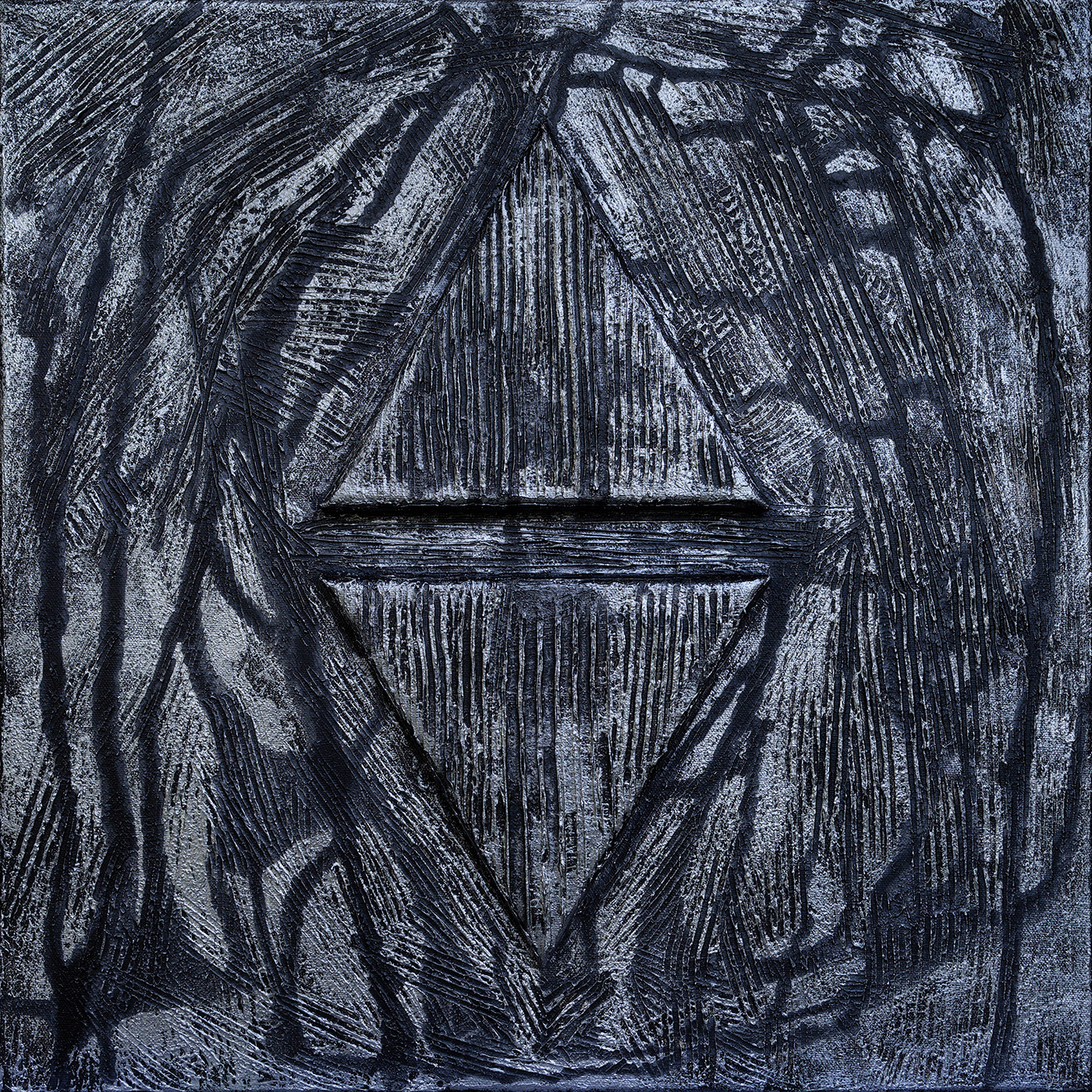 Signum 04, acrylique, sable et pigments métalliques sur toile, 40x40 cm.